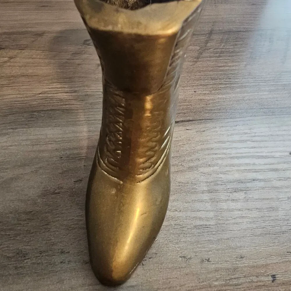 Vintage Brass Victorian Boot Figurine Shoe MCM Home Decor Vase Planter Mod